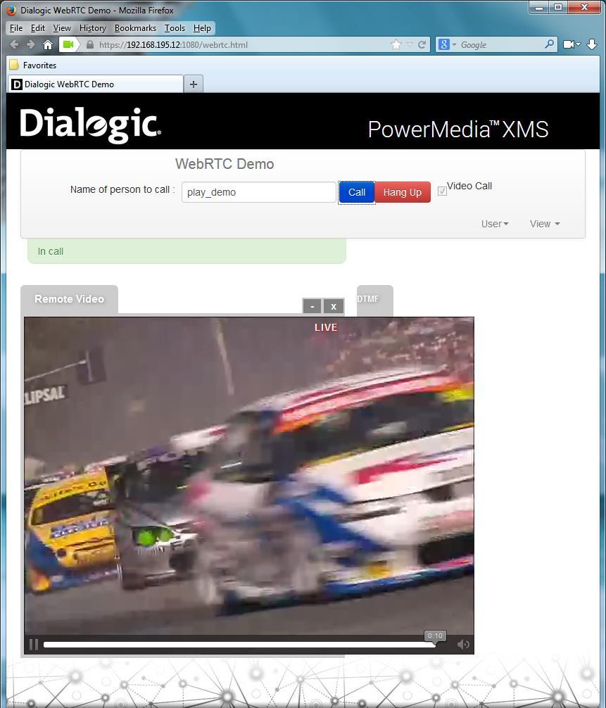 Once connected, the screen will show a video clip with race cars (if video is enabled).