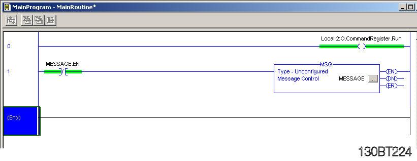 Explicit messages with RS Logix 5000 Click on Main routine and add a new rung. Click on the Input/Output tag and drag and drop a MSG block to the rung. Click on blue?