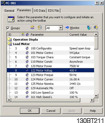 Creation of an EDS file Double click on one of the FC 300 and the parameters can be changed and downloaded.