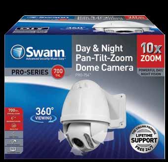 KEY FEATURES SWPRO-754CAM Pan Tilt Zoom Dome Camera with 700 TV Lines, and 10x optical zoom capabilities controllable using your smartphone!