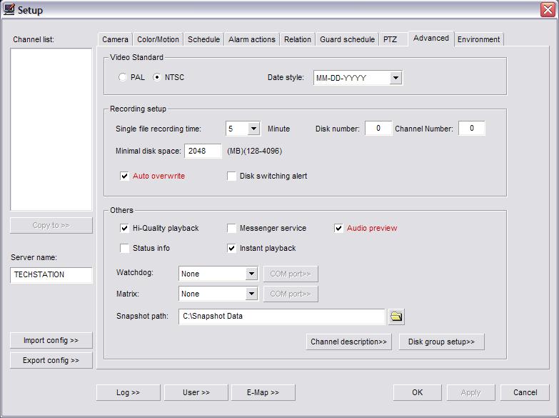 Advanced Tab (Fig. 2-17) Video Standard: During the Initial Startup the video standard was already selected and should not need to be configured.