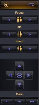 PTZ Button To gain control of a configured PTZ camera start by selecting the video channel in the Live Preview. Select the PTZ button, the panel will expand the PTZ controls. (Fig.
