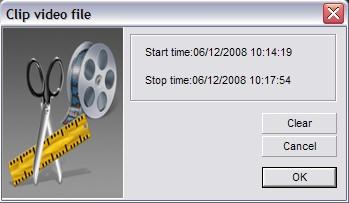 The Clip button will allow you to extract a video clip from the currently playing video file. (Fig. 5-7) To start a video clip select the Clip button. The Clip Video File dialog box will appear. (Fig. 5-8) A Start Time will be displayed but no Stop Time.