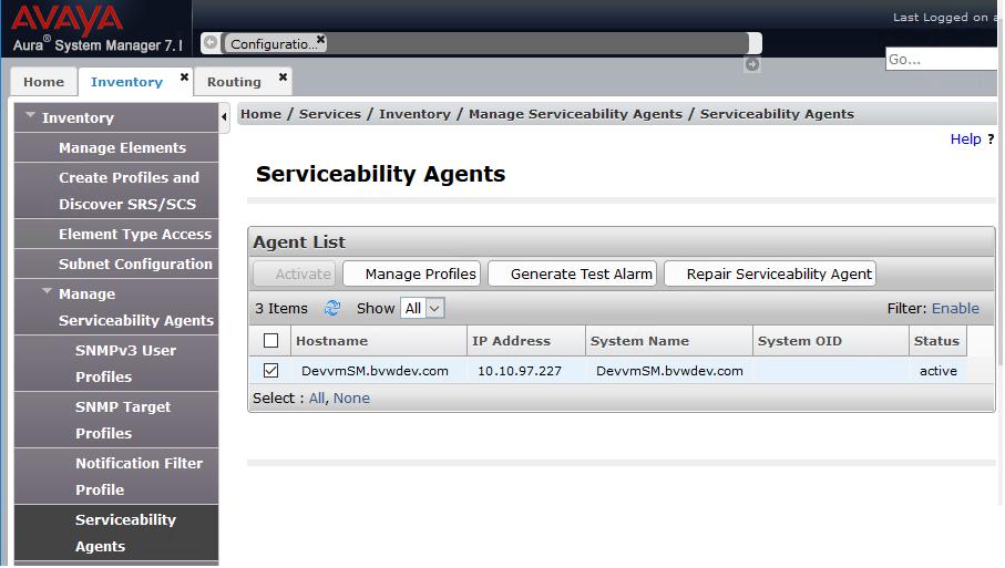 Then navigate to Manage Servicability Agents Servicability Agents as shown in the screen below.