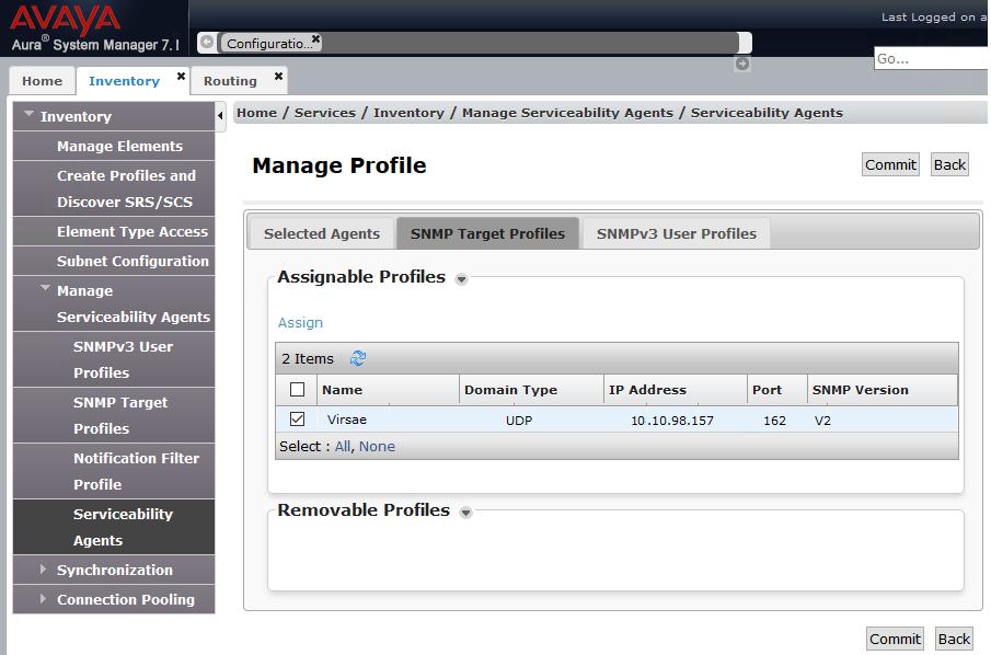 From the Manage Profiles window, under the SNMP Target Profiles tab,