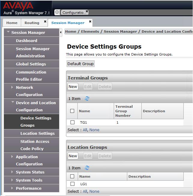 The Device Settings Groups window shown below once the