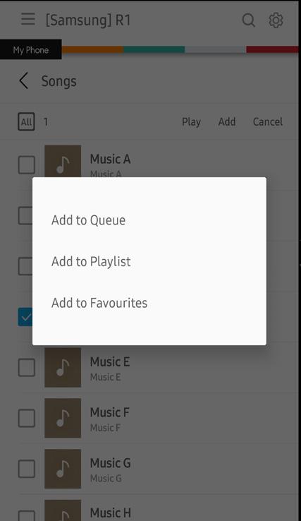 Managing the current playlist Adding music to the current playlist Add or edit a music file in the current playlist. 1 On the home screen, select the desired category. 2 Select Select.
