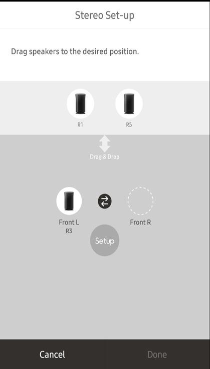 3 Drag and position the speakers to use in stereo mode to Front L and Front R. 4 Select Setup and then select Start Test.