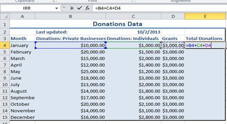 Relative Cell Referencing Example In this example, we have a set of data for all the donations a company has received from private donors, individual donors,