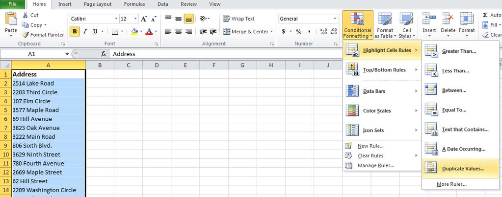 Go to the Home tab on the ribbon and Click Conditional formatting.