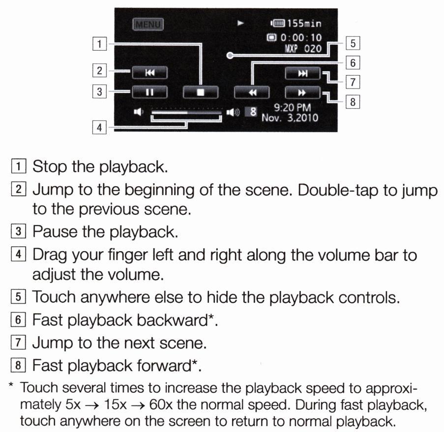 5. Touch the screen again during playback to display
