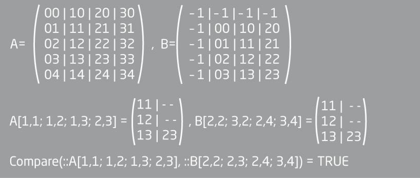 Figure 4: Example 1 These matrix ranges are not equal, because the values are at different positions. Figure 5: Example 2 These matrix ranges are equal, because the values are at same positions.
