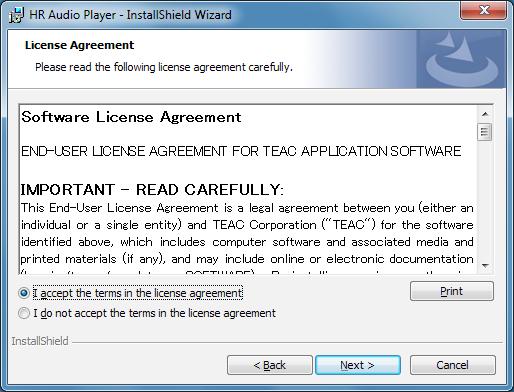 5 Check the contents of the Software License Agreement, select I