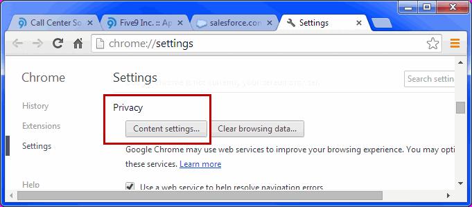Configuring Your Browser Chrome 4 In the Privacy section, click Content Settings.