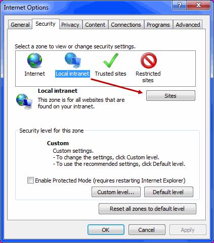 Do not use this procedure with other versions of Internet Explorer. 1 Select Tools > Internet Options. 2 Select the Security tab.