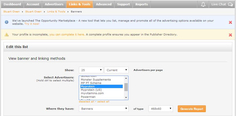 How to add an affiliated banner to your site - Login to your account and click on Banners from the Links & Tools drop down menu.