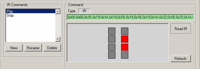 An IR command type area appears, as illustrated in Figure 16. To write a new IR command to the RC device: 1. Click the New button in the IR commands area to type the new command name.