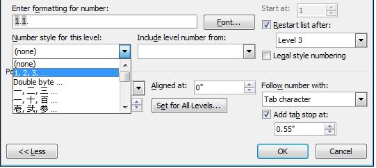 Each Level selected will add a number to the formatting