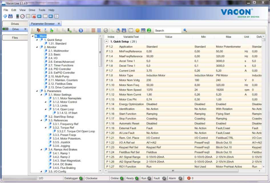 VACON 44 USER INTERFACES See more on how to use Vacon Live in the help menu of the