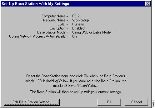 BSCU Installation and Setup Chapter 2 When you click OK to accept the base station settings, the BSCU configures the base station to the settings, then automatically configures the client radio in
