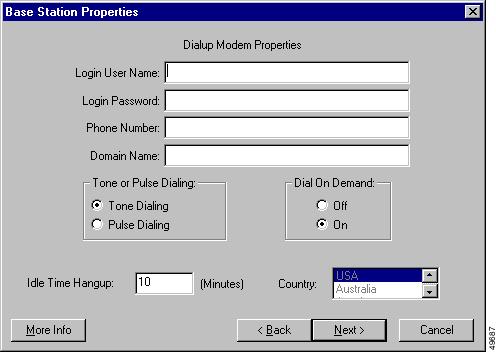 BSCU Installation and Setup Chapter 2 Figure 2-14 Dialup Modem Properties Screen Table 2-20 Dialup Modem s Login User Name Specifies the name you use to log into your ISP account.