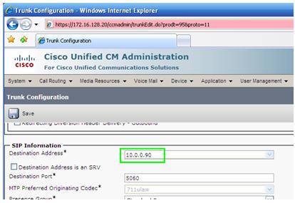 9. In the Destination Address field, type the IP address of the IC server or SIP Proxy 10.