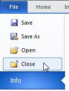 Exercise 5. Closing a Document Like most operations in Word, there is more than one way to close a file. Select the Close command from the File tab. Use the keyboard shortcut [Ctrl] [F4].