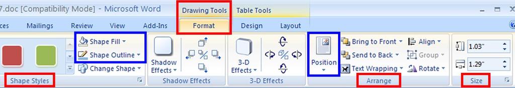 types of Special Ribbons such as o Format Picture Tools, Format Drawing Tools, Format Text Box These