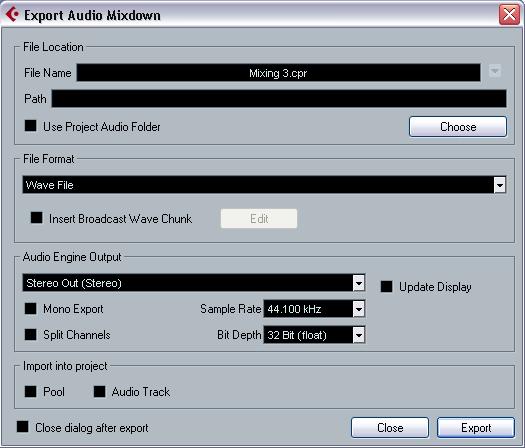 Introduction The function in Cubase Essential allows you to mix down audio from the program to a file on your hard disk. You always mix down an output bus.