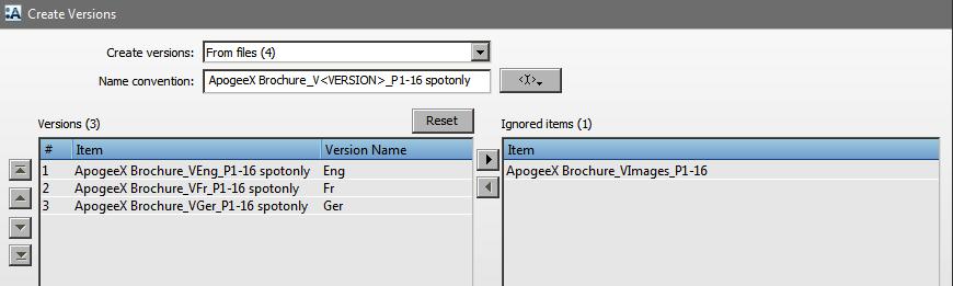 Context-click one of the files in the Page Store and select Create Versions. The Versioning assistant dialog is shown.