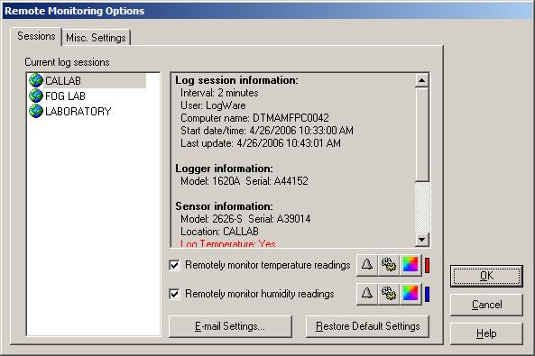 Remote Monitoring Remote Monitoring Options Figure 51 Remote Monitoring Options dialog The Remote Monitoring Options dialog has two tabs: Sessions and Misc. Settings.