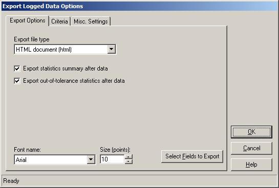 9936A LogWare III Exporting Logged Data 9.2.1 Export Logged Data Options The Export Logged Data Options dialog allows the user to choose the data to export and determine how it should be exported.