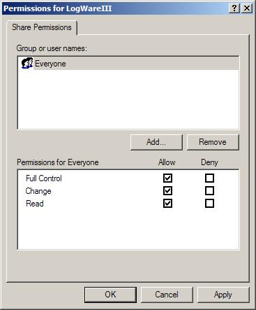 Introduction Installation Figure 2 Permissions dialog for shared folder 7. Click OK to close the Permissions for <folder> dialog. Click OK to close the Properties dialog. 1.6.3.