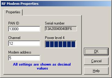 Introduction Methods of Communication If the RF modem has not been previously configured, click the Properties button to access the RF modem s properties.