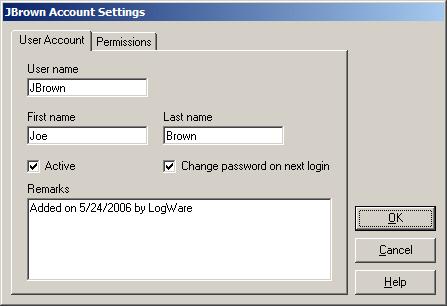 Security Features User Accounts Figure 14 User Account Settings dialog On the User Account tab, enter the user name for this account in the User name field.