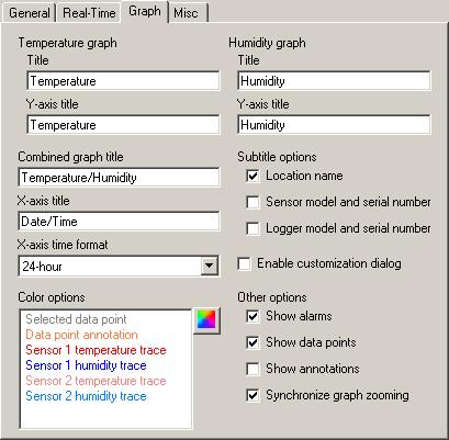 LogWare III Options Graph tab 3.3 Graph tab The Graph tab displays options and settings related to real-time log session graphs and logged data graphs.