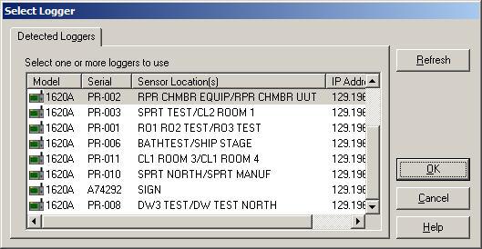 Real-Time Data Logging Real-Time Log Session Settings Figure 39 Select Logger dialog Info: LogWare keeps track of all of the loggers, sensors, and locations used to log data.
