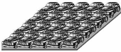 Figure 2. Twenty automobiles parked in a parking lot, illustrating 20 objects stored in a two dimensional metadata space.