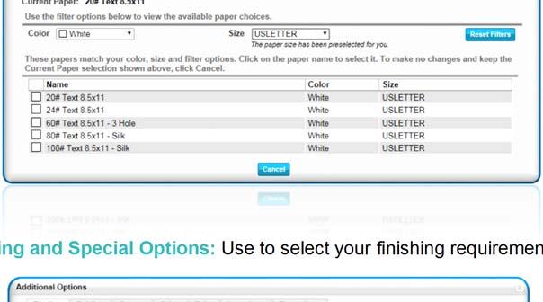 Color and Size: Use to select your print color, print plexity (1- or 2 sided) and