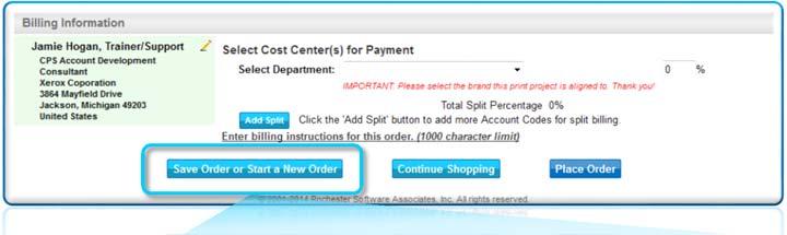 Billing Code for Payment information and addition special instructions for the order.