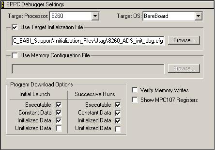 Hardware Tools Logic Analyzer Figure 10.5 EPPC Debugger Panel b. Check the Use Target Initialization File ch