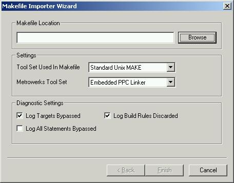 Creating a CodeWarrior Project Using the Makefile Importer Wizard Figure 4.1 Makefile Importer Dialog Box 2. Specify the path of the makefile.