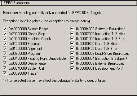 Target Settings Embedded PowerPC Settings Panels Verify Memory Writes Check this checkbox to verify that any or all sections of the program are making it to the target processor successfully, or that