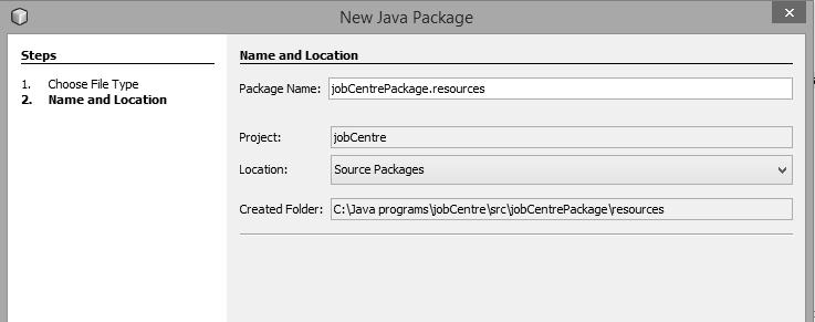 Right-click jobcentrepackage and select New / Java Package from the drop-down menus: Give the package name as jobcentrepackage.