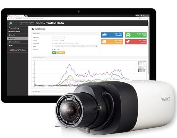 16 Sprinx Traffic Data is an edge-based application on Hanwha Techwin high definition cameras based on Wisenet chipset.