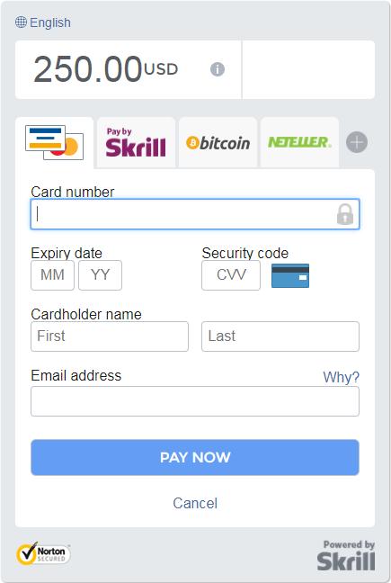 Fig. 17. Skrill quick checkout page. 6.2.3.1 Fields Card number card number of payer. Expiry date, Security code, Cardholder name data from the payer s payment card.