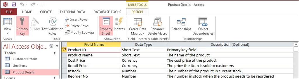 Learning Microsoft Access 203 NOTE: The LINE ITEMS table will record each line of the invoice.