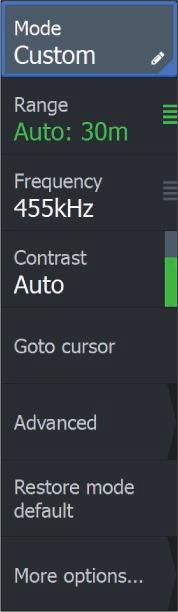 It is recommended that only experienced sonar users use the customize settings to further customize the image. Select Auto in the menu and change to custom mode to customize image settings.