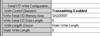 3 Serial I/O Write Configuration Write Control Operation: Default is Transmitting Disabled. Alternative is Transmitting Enabled. For Transmitting Enabled, configure the additional parameters shown.