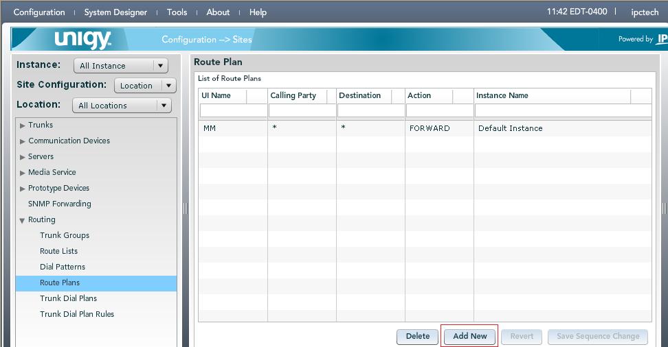 6.6. Administer Route Plans Select Routing Route Plans in the left pane, and click Add New (not shown) in the right